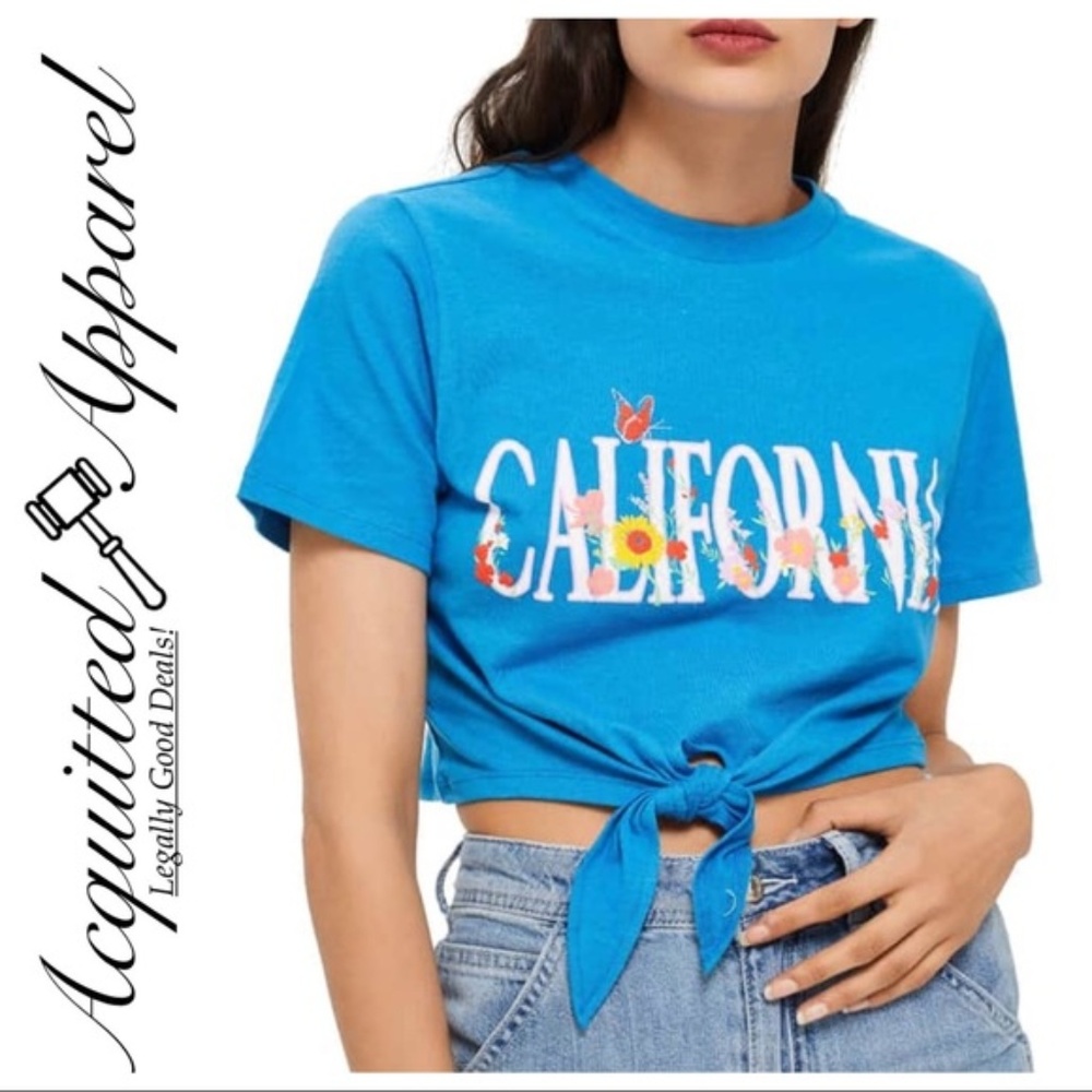 NWT TopShop California Tie Front Blue Tee T-Shirt